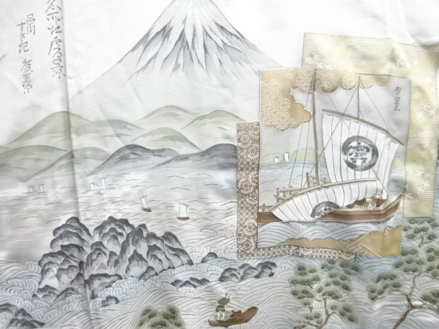 JAPANESE KIMONO / ANTIQUE MENS JUBAN / SILK / SAILING SHIP
